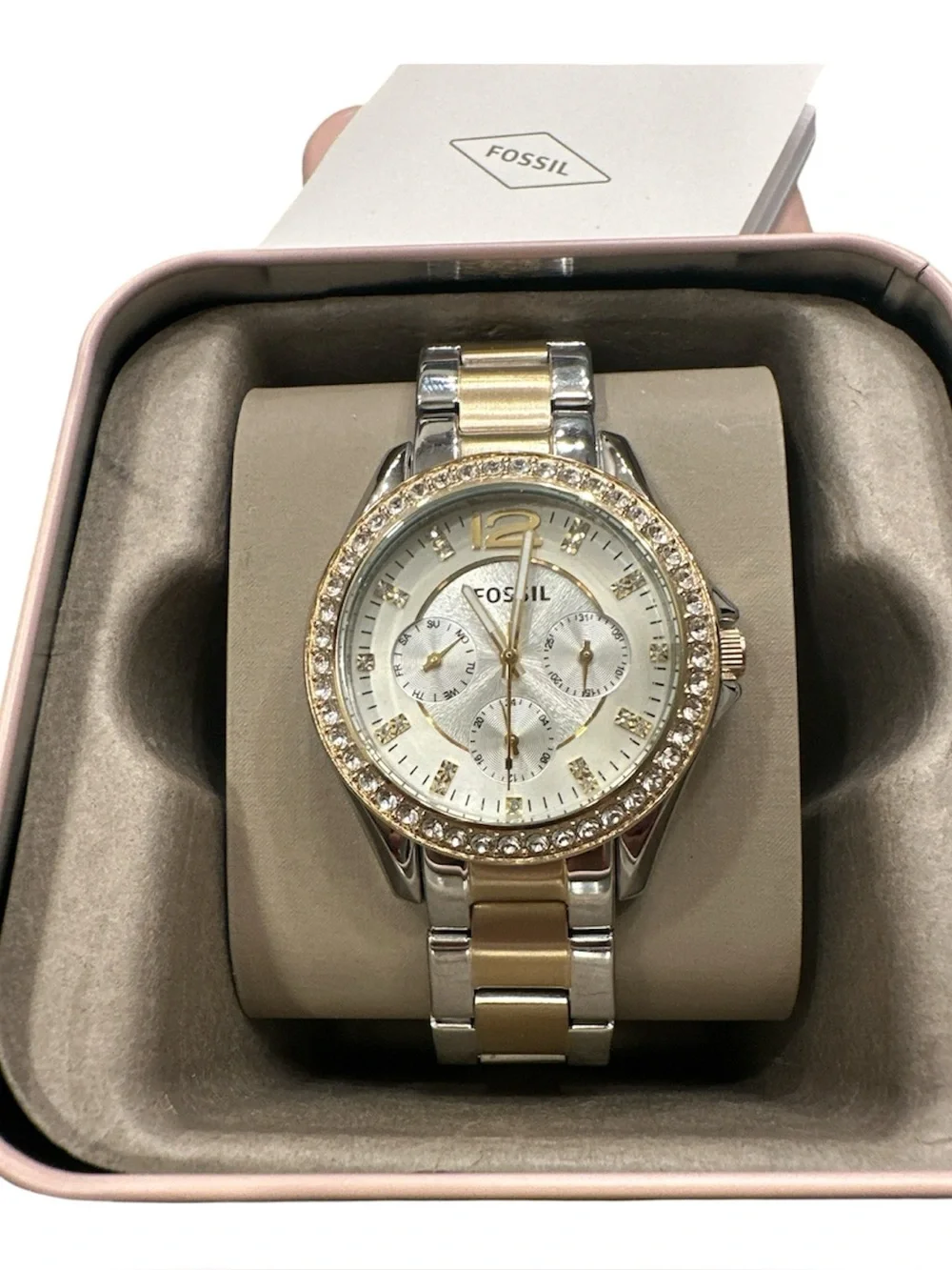 Fossil Two-Tone Gold and Silver Crystal-Trim Women's Watch ES3204